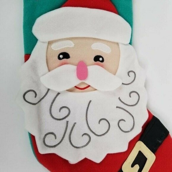 Ashland Santa Claus Christmas Holiday 17" Stocking Red‎ White Teal Applique New - Picture 3 of 5